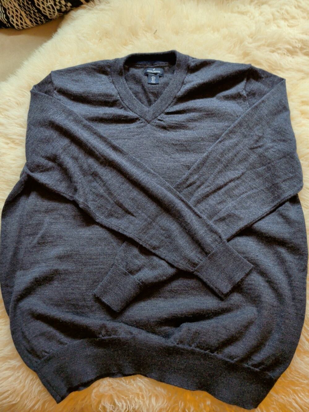 Daniel Hechter Paris Sweater Mens Sz L Gray V Neck Pullover Extra Fine Merino